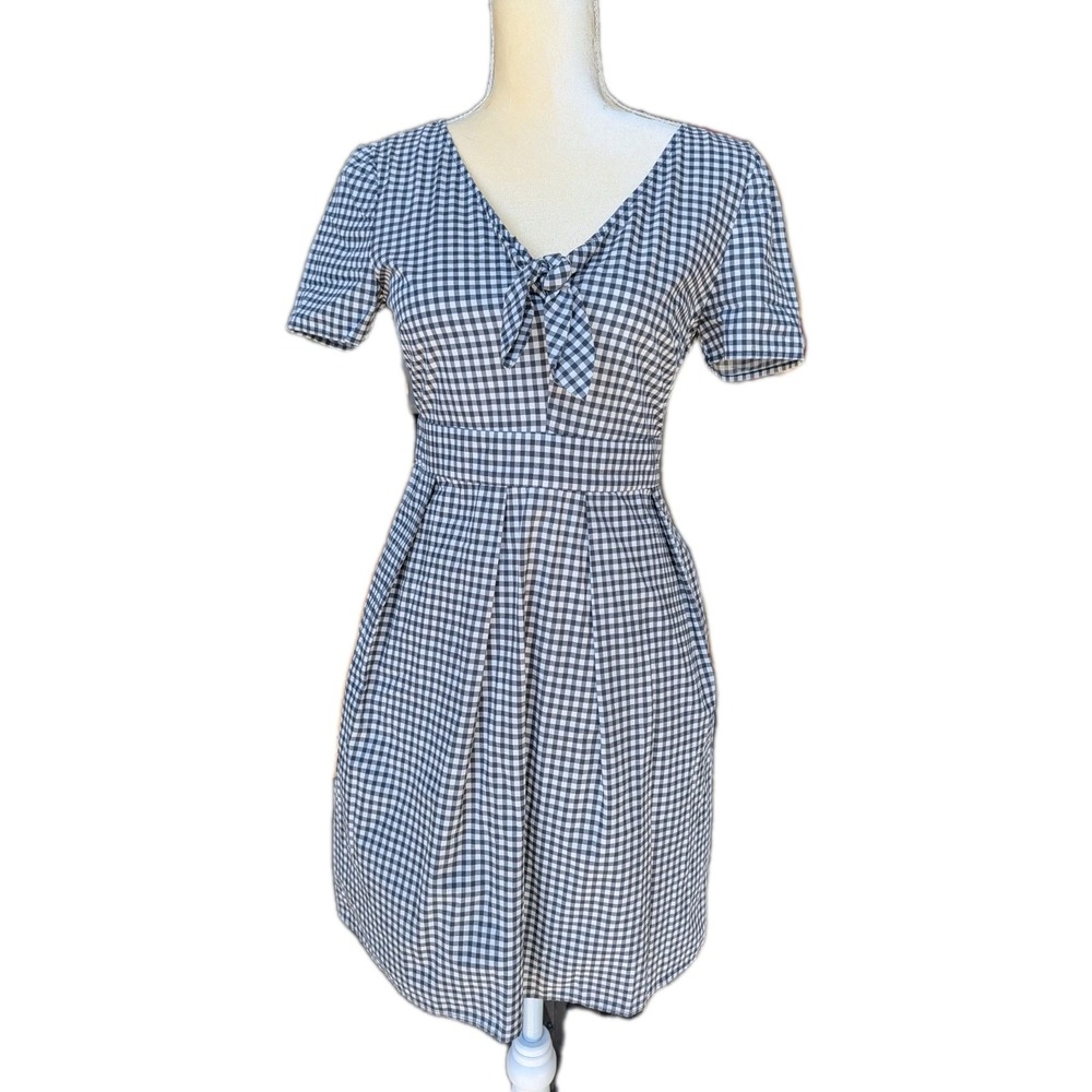 Naf‎ Naf Juniors Mini Dress Size 36 Black & White Checkered V Neck With Bow